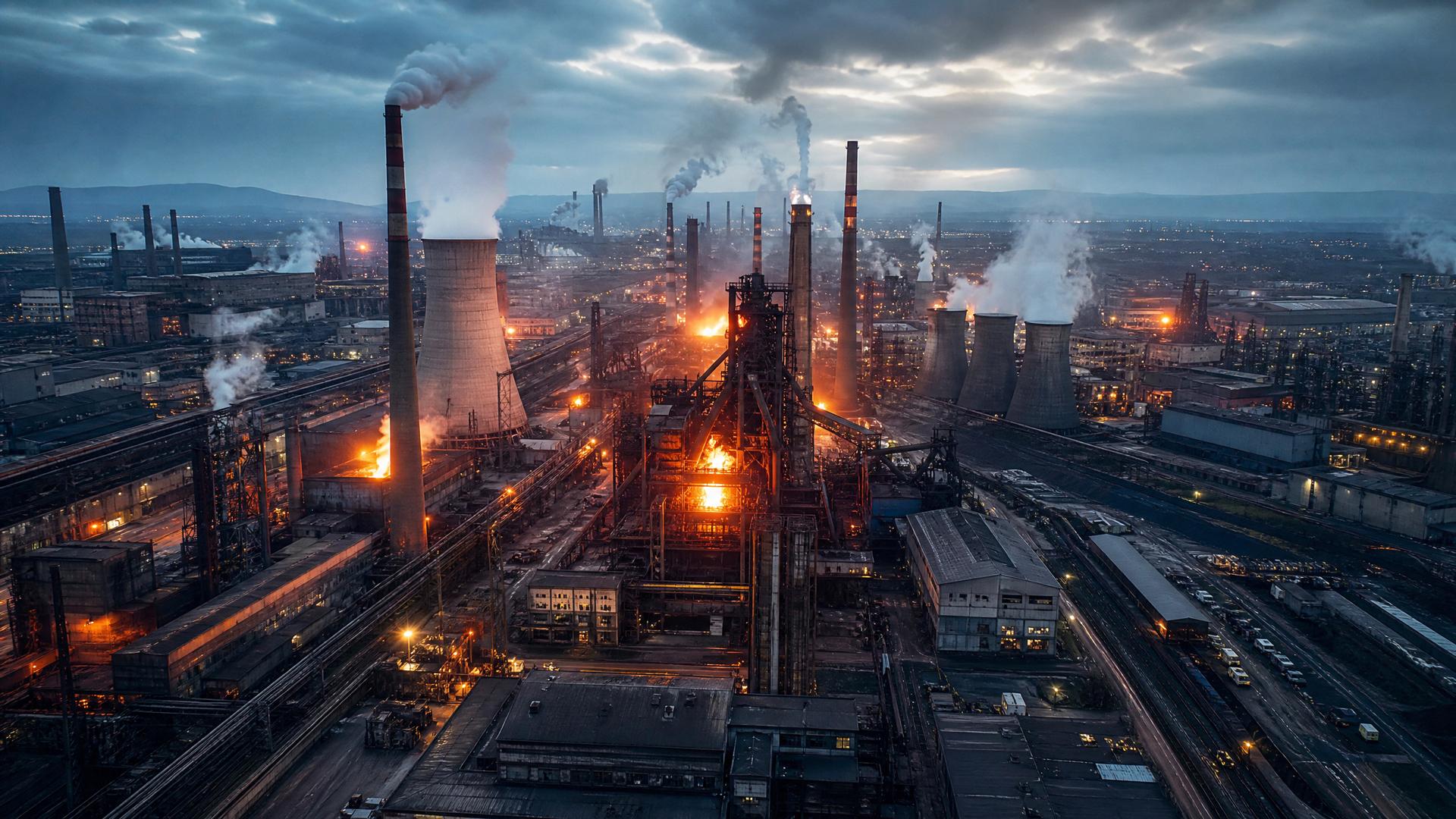 Large industrial steel manufacturing plant